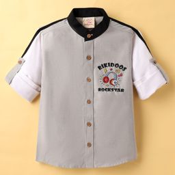 Rikidoos Full Sleeves Headphones Embroidered Shirt - Grey-image-3