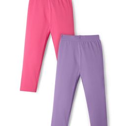 Pine Kids Cotton Lycra Knit Full Length Solid Coloured Leggings Pack Of 2- Purple & Pink-picture-30
