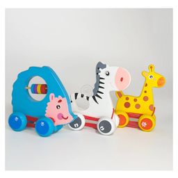 Muren Wooden Pull Along Car Toy 1+ Years, Wooden New Children's Trolley Animal Shape, Baby Toddler Drag Rope Toy- Random Design-Pack of 1-27