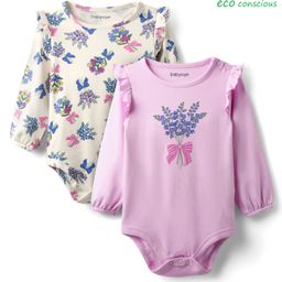 Babyoye 100% Cotton Knit With Eco Jiva Finish Full Sleeves Onesies With Floral Print Pack of 2 - Lilac & Offwhite-image-6