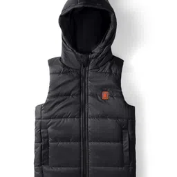 Pine Kids Woven Sleeveless Solid Hooded Padded Jacket - Black-picture-19