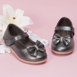 Neska Moda Stones Embellished Bow Applique Detailed Marie Jane Ballerinas - Grey-image-62