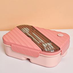 Von Casa Lunch Box with Spoon & Fork (1250 ml) ,Pink ,Rectangular ,Vector Line Design-image-4