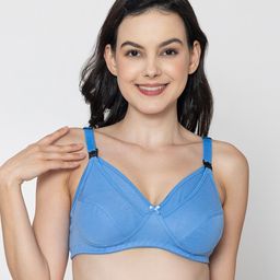 Mine4Nine Knit Solid Maternity Non Padded Bra With Nursing Access - Blue-image-11