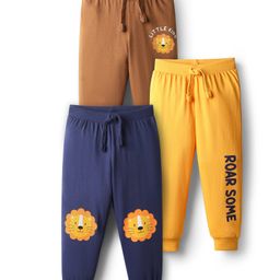 Babyhug Cotton Knit Full Length Lion Printed Lounge Pants Pack Of 3 - Multi Colour-picture-44