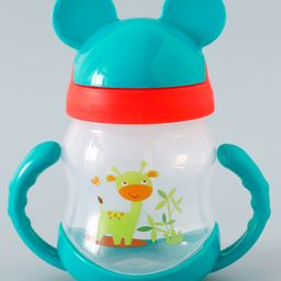 fab n funky Straw Sipper with Twin Handle & Straw Giraffe Print Green - 200 ml image 3