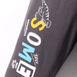 Taeko Single Jersey Knit Full Length Lounge Pant with Text Print - Charcoal Grey image 3