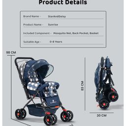 StarAndDaisy Stroller for Baby Boy & Girl 0 to 3 Years, Baby Stroller Lightweight, Foldable Pram for Baby with 3-Point Safety Harness, Adjustable Backrest, 360°Swivel Wheel, Large Storage, Reversible Handlebar, Extended Mosquito Net(Sigma) image 3