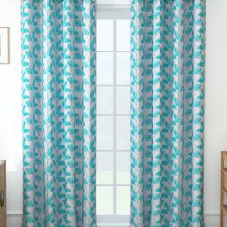 Story@home Blue & Turquoise Blue Set of 2 Floral Room Darkening Long Door Curtain-27