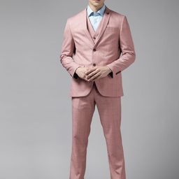 Blackberrys Men Pink & Navy Blue Checked Slim-Fit Single-Breasted Four-Piece Formal Suit-picture-36