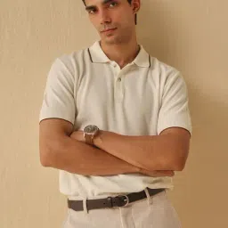 Andamen Off-White Cotton Bamboo Regular Fit Solid Polo T-Shirt-picture-47