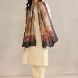 Fabindia Beige & Red Floral Print Stole-picture-9