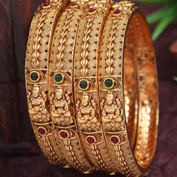 SGA FASHION Set Of 4 Gold-Plated Stone Studded Temple Bangles-31