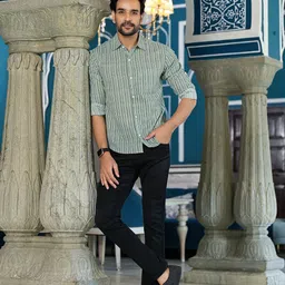 AKS Men Spread Collar Abstract Striped Cotton Casual Shirt-image-22