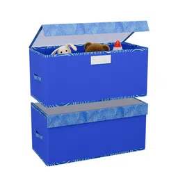 Kuber Industries Blue & White 2 Pieces Printed Storage Box Organisers With Lid-32