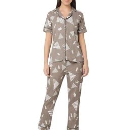 Smarty Pants Brown Printed Shirt With Lounge Pants-image-97