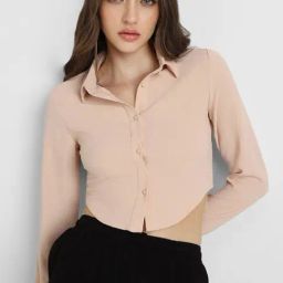Forever 21 Beige Relaxed Fit Crop Shirt-image-80