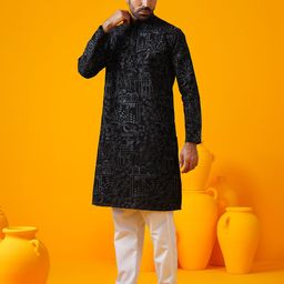 SOJANYA Men Floral Embroidered Regular Kantha Work Kurta with Pyjamas-15