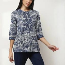 Rangriti Indigo Cotton Regular Fit Printed Tunic-picture-11