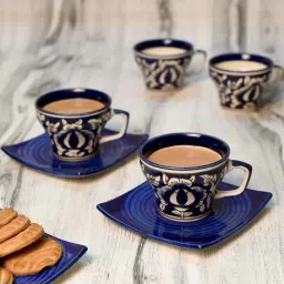 Unravel India Blue & Beige Ceramic Tea Sets-image-19