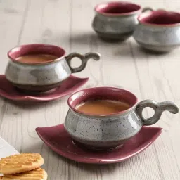 Unravel India Grey & Maroon Ceramic Tea Sets-30