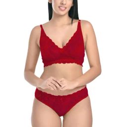fims FIMS: Fashion is my Style Maroon Cotton Lace Work Lingerie Set-picture-33