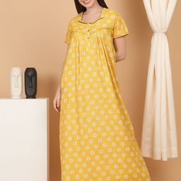 Sweet Dreams Women Ethnic Motifs Printed Pure Cotton Maxi Nightdress-image-66