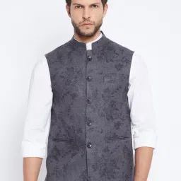 Crimsoune Club Grey Slim Fit Printed Nehru Jacket-image-33