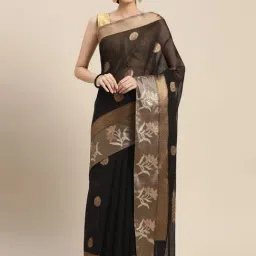 Banarasi Silk Works Black Cotton Woven Saree With Unstitched Blouse-picture-35