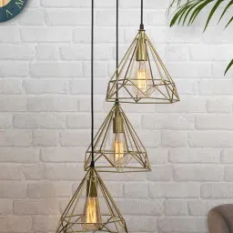 Homesake Cluster Golden Metal 3-In-1 Diamond Hanging Pendant Lamp (Bulb not included)-image-12
