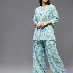 Miss Chase Light Blue Rayon Floral Print Tunic With Pyjamas-image-70