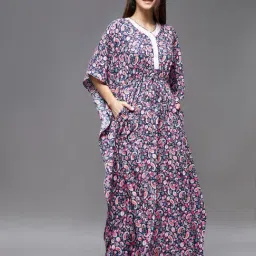 Miss Chase Navy & Pink Rayon Printed Kaftan Nighty-image-16