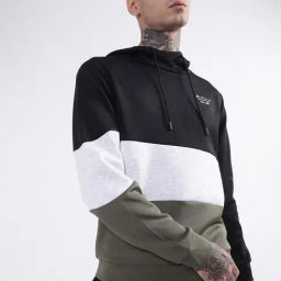 Ben Sherman Jet Black & Charcoal Grey Regular Fit Colour-Block Hooded Sweatshirt-image-48