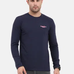 Masculino Latino Navy Blue Cotton Regular Fit Self Pattern T-Shirt-picture-15