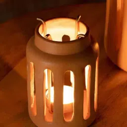 Ellementry Lupa Antique Gold Terracotta Small Round Lantern with Metal Handle-34