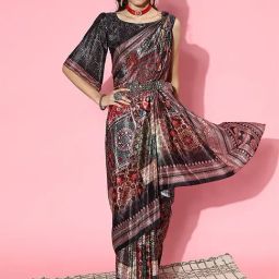 Saree Mall Black Saree With Unstitched Blouse-image-5