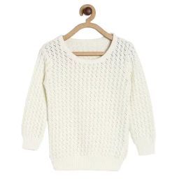 MINIKLUB Girls Off White Self Design Full Sleeves Sweater-image-28