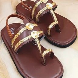 Madras Trunk Kids Brown & Gold Toe Ring Sandals-image-74