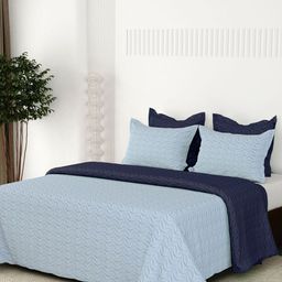 LABHAM Blue Pure Cotton Double King Bed Cover With 2 Pillow Covers-image-97