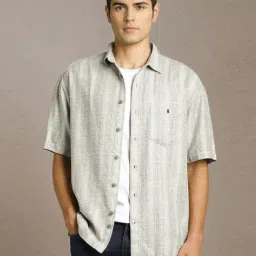 Louis Philippe Grey Cotton Relaxed Fit Printed Shirt-picture-3
