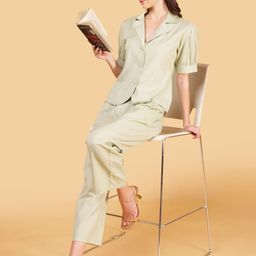 COORDSHUB Pure Cotton Shirt Collared Coat With Trouser Co-Ords-image-1