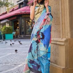 Satrani Multicolored Printed Saree With Unstitched Blouse-image-10