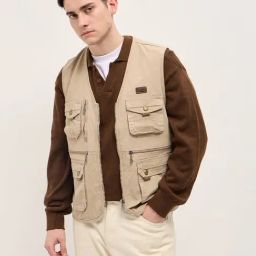 The Bear House Beige Cotton Regular Fit Solid Casual Jacket-image-80