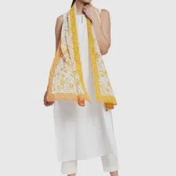 FabBasics by Fabindia Mustard Cotton Printed Stole-picture-5