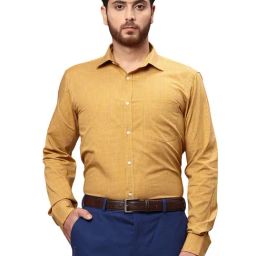 Park Avenue Dark Yellow Slim Fit Check Cotton Shirt-image-36