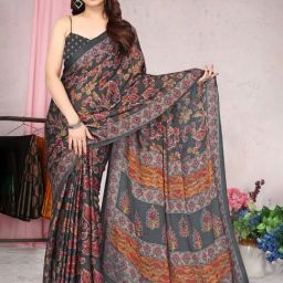 MIRCHI FASHION Grey Printed Saree With Unstitched Blouse-picture-29
