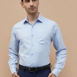 Code By Lifestyle Blue Cotton Regular Fit Striped Shirt-image-76