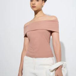 Wardrobe by Westside Light Brown Off-Shoulder Top-picture-13