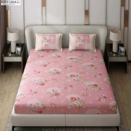 Monte Carlo Vibrant Pink Polyester 130 TC Queen Bedsheet with 2 Pillow Covers-16