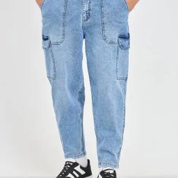 Styli Light Blue Cotton Regular Fit Cargo Jeans-picture-29